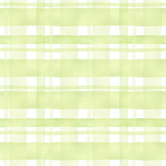 Watercolor checkered background. Seamless hand drawn striped green pattern for fabric texture, wallpaper, home decor prints