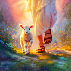 Lamb walking with Jesus
