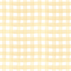 Watercolor checkered pattern. Seamless beige and yellow hand drawn background in pastel colors for fabric texture, wallpaper, home decor