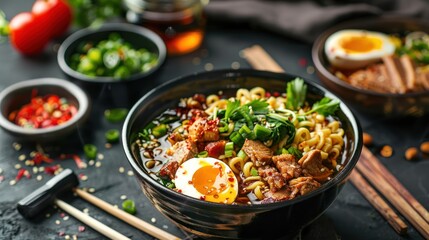 Delicious Ramen Bowl with Egg, Meat, and Noodles