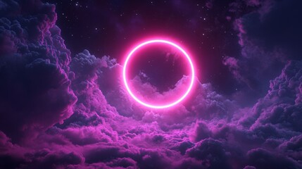 Neon pink circle in a cloudy night