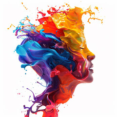 Fototapeta premium art colorful portrait abstract paint splash woman face vibrant creativity surreal multicolor digital art artistic expression modern art head fluid 