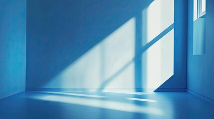Fototapeta premium Simple blue background with soft shadows and light reflections for minimalist design