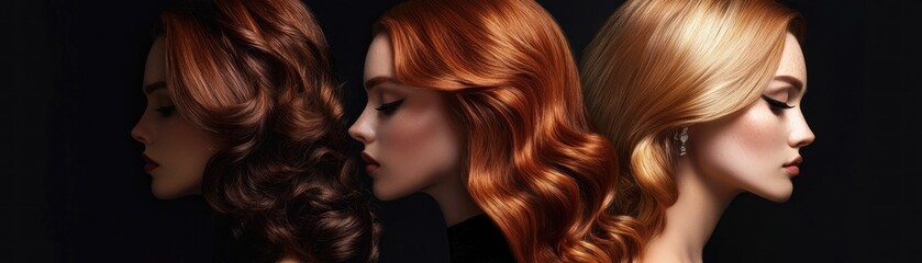 Fototapeta premium Three Women with Different Hair Colors in Profile