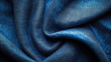 Textured blue fabric background, giving a rich and tactile quality