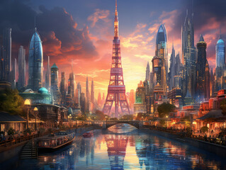 Atrractive Panoramic view of shanghai skyline, china