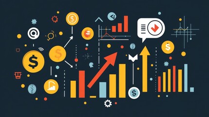 Obraz premium Visual guide for increasing revenue in trading, with icons and arrows showing progress