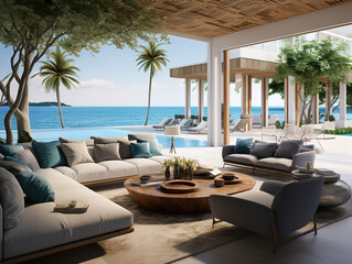 Obraz premium Beautiful View of beach house with sand indoors