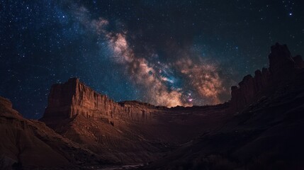 Night Sky over Canyon Cliffs with Milky Way