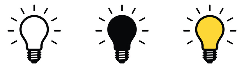 Light bulb icon set. Idea icon. Lamp concept. Light bulb, isolated in modern outline, flat, and colored design. Vector illustration