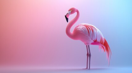 Fototapeta premium A 3D flamingo standing on one leg with a soft pastel background on the right, symbolizing the elegance and grace of zoo birds, 