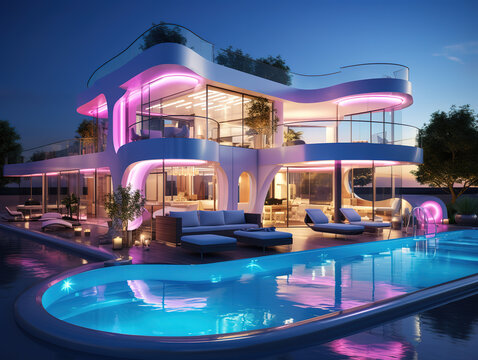 Awesome Modern villa with multiple lights and sun loungers in asprovalta,greece
