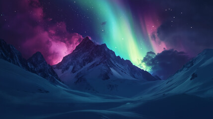 Colorful northern lights over a mountain