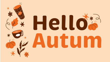 Bannière vectorielle illustrée sur le thème de l'automne avec le message "Hello Automn"