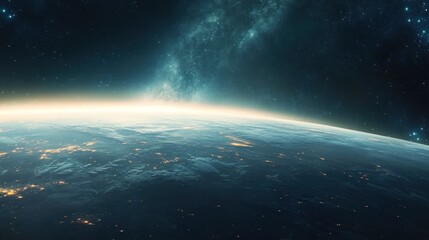 Earth's Surface with Starry Night Sky and Milky Way