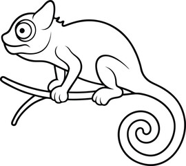 Chameleon outline or line art silhouette vector illustration with smooth lines white background.