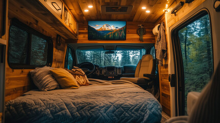 interior of a travel van - van life