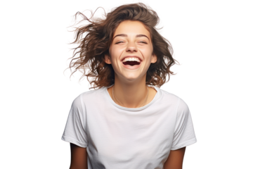 Happy young woman isolated on white background