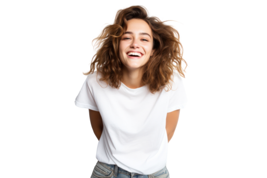 Happy young woman isolated on white background