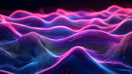 Fototapeta premium Captivating Neon Wave Patterns Create Rhythmic Visual Flow on Black Background