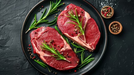 beef steaks with spices on a plate