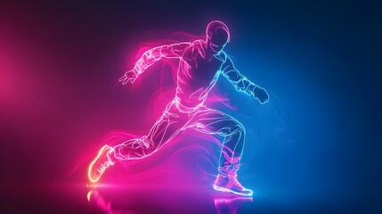 Neon Silhouette of Expressive Dancing Figure in Moody Dark Setting