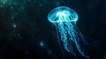 Ethereal Neon Jellyfish Drifting in the Tranquil Ocean Depths