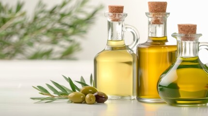 Glass bottles with olive oil