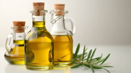 Glass bottles with olive oil