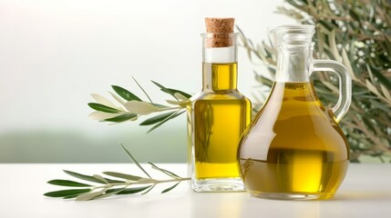 Glass bottles with olive oil