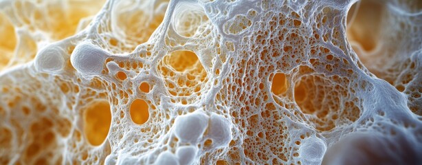 Microcosmic Caverns: A macro exploration of bread's porous texture, revealing a mesmerizing landscape of air pockets and gluten strands.