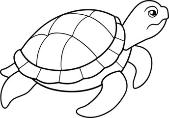Turtle outline or line art silhouette vector illustration with smooth lines white background.