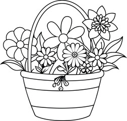 flower busket floor tobs line art illustration