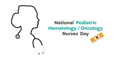 National Pediatric Hematology/Oncology Nurse Day. Nurse shaped stethoscope and band aid. Suitable for cards, banners, posters, social media and more. White background.