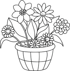 flower busket floor tobs line art illustration