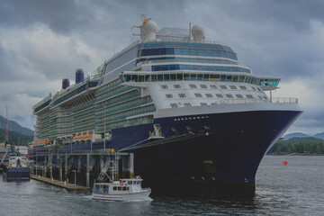 Luxury modern cruiseship cruise ship ocean liner Solstice in Ketchikan, Alaska Inside Passage with...
