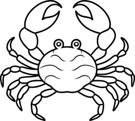 Crab outline or line art or sketch illustration silhouette with its claws raised and legs spread wide.