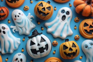Obraz premium Goofy ghosts and funky pumpkins in vibrant colors