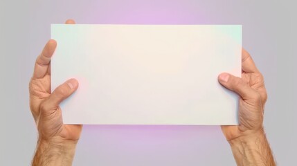 Obraz premium Two hands showing white sheet horizontally