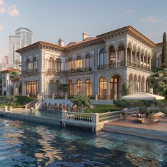 Naklejka premium Turkish Yalı Waterfront Mansions on background