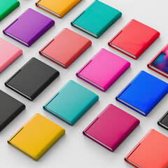 books colorful notebooks rainbow stationery cover pattern arrangement office supplies education study desk items multicolored organized 