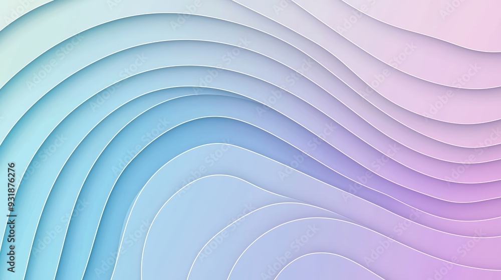 Poster a serene and calming abstract design featuring soft, flowing waves in gradient shades of blue and pu