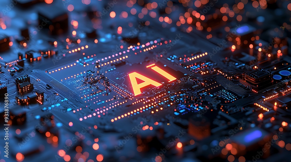 Aufkleber ai technology with glowing circuit board: represents the future of artificial intelligence with a gl