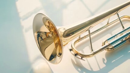 Obraz premium View of the bell of a trombone on a white table