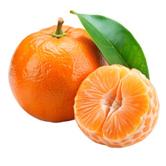 tangerine with leaves isolated on transparent background png
