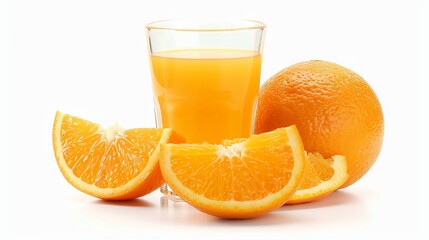 freshly squeezed orange juice in a glass on a white background