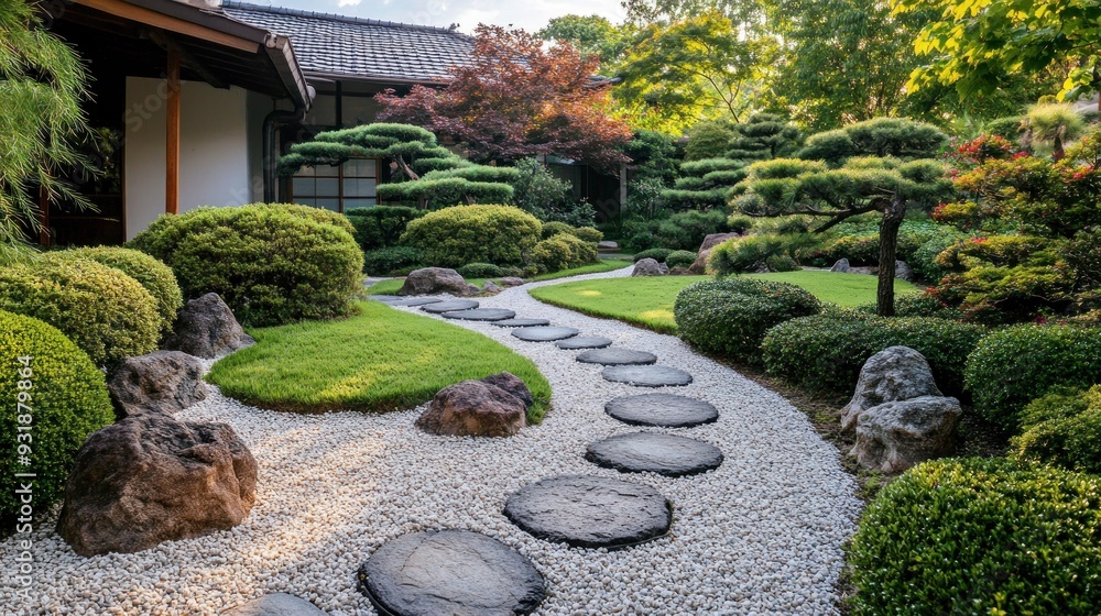 Canvas Prints Stone Pathway through a Serene Japanese Garden