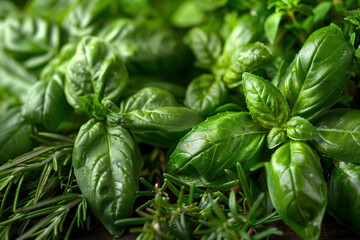 Fototapeta premium Fresh herbs in sunlight: a macro exploration
