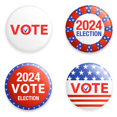 USA 2024 political campaign vote badge set. Election pin,  buttons collection 