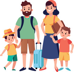 Happy family going on vacation holding luggage and smiling
